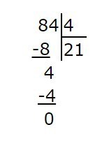 Деление 84 на 4 столбиком