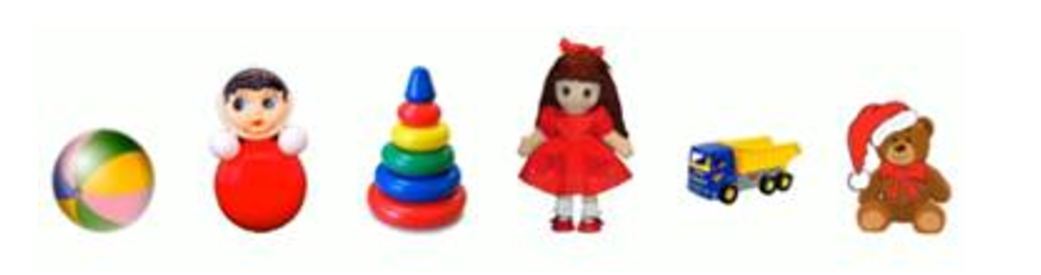 Ойыншықтар суреті. Игрушки в ряд. Мяч кукла машинка. Игрушки разной величины. Игрушки, куклы, пирамидки.